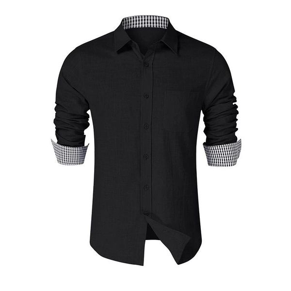 

men's casual shirts brand flax shirt for men black slim fit long sleeves cotton denim business dress male, White;black