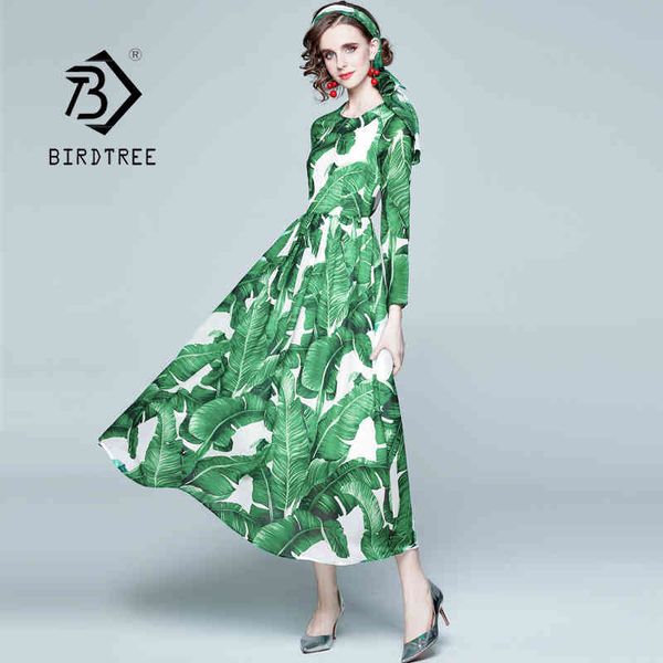 

maxi dress fashion designer ladies long sleeve green palm leaf print lined holiday long dresses with scarf d12101x 210419, Black;gray