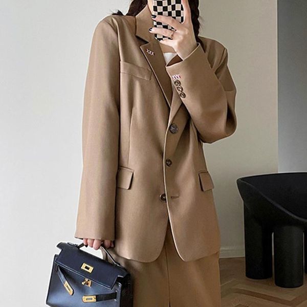 

women's suits & blazers [ewq] korea chic temperament black blazer autumn 2021 notched loose single breasted split long sleeve suit jack, White;black