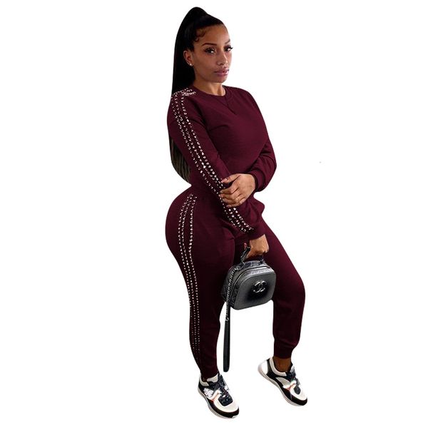 

est pearls women two-pieces outfits spring long sleeves t shirt + fashion clubwear casual pants suits girls sports sets, White