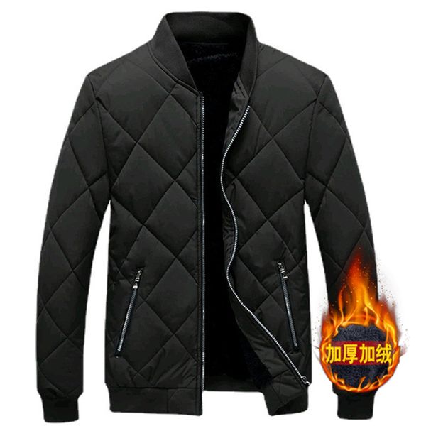 

men's autumn and winter coat men's suit baseball collar thickened plaid cotton padded et american style, Black