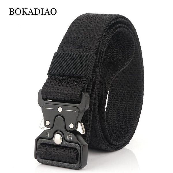

belts bokadiao men's canvas belt quick release metal buckle nylon training military army tactical for men jeans male strap, Black;brown