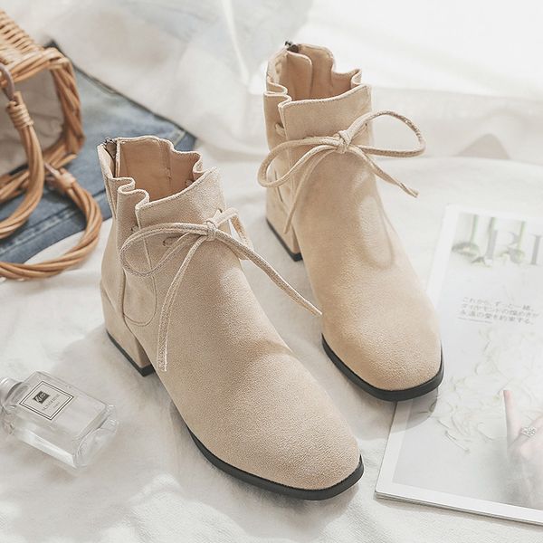 

dress shoes winter square-toe high-heeled short boots female spring and autumn all-match thick heel nkb4 7m8n, Black