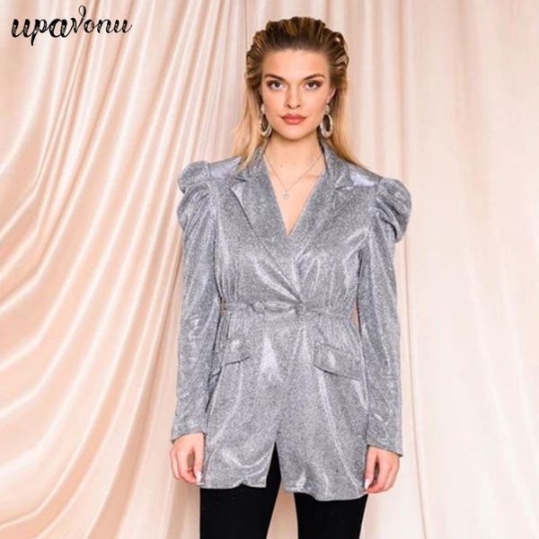

spring fashion women's suit jacket lapel bubble sleeve long double-breasted pocket club party suits & blazers, White;black