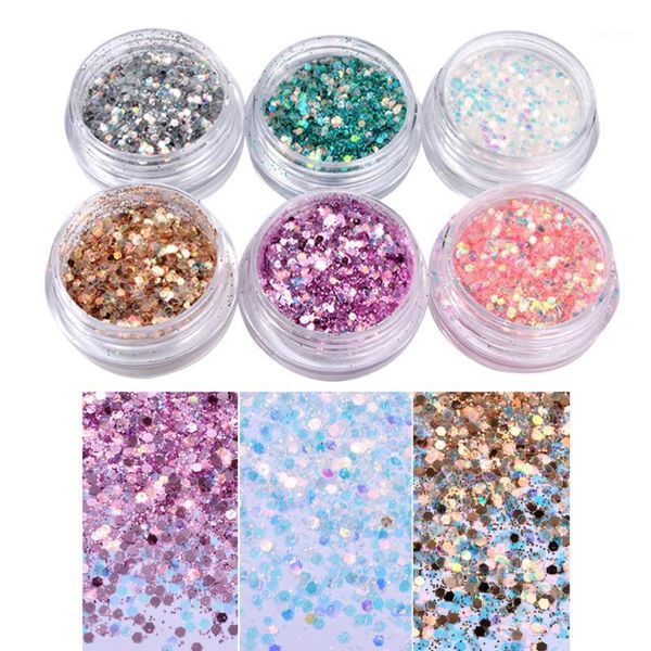 

6pcs nail glitter sequins iridescent flakes ultra-thin tips colorful mixed paillette face body art1, Silver;gold