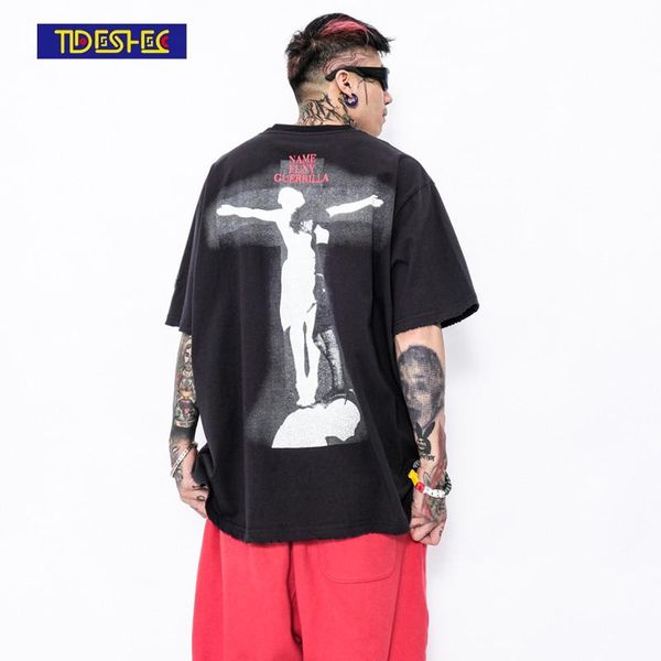 

men's t-shirts oversize tshirts gothic print punk rock tees shirts streetwear hip hop harajuku t shirt graphics casual short sleeve, White;black