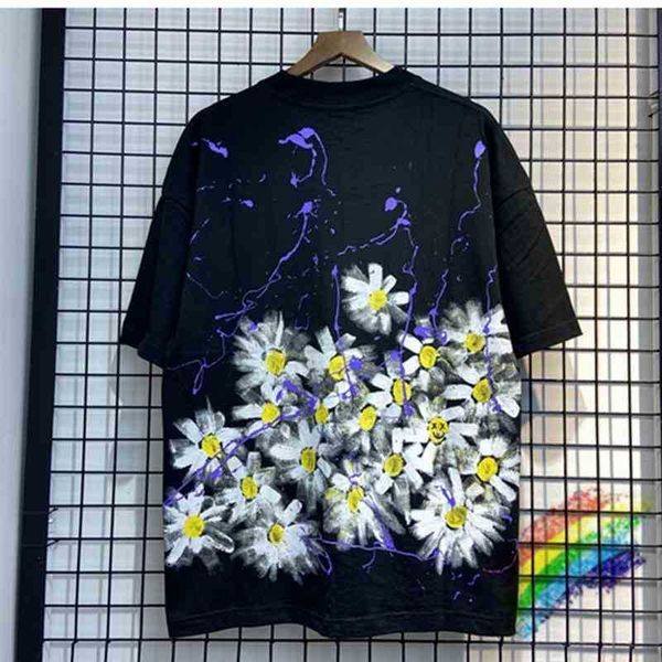 

men's t-shirts t shirts oversized manual splash ink daisy t shirt men women hip-hop streetwear vintage washed do old t-shirt gwnj, White;black