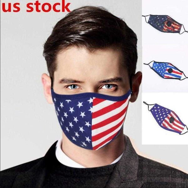 

usa stock digner face flag printing mask anti dust pm2.5 washable s with breathe value filters adjustable cotton mask fy9123