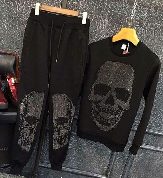 

drop shipping mens tracksuit autumn winter man drill flim fit design men casual men sets rhinestones, White;black