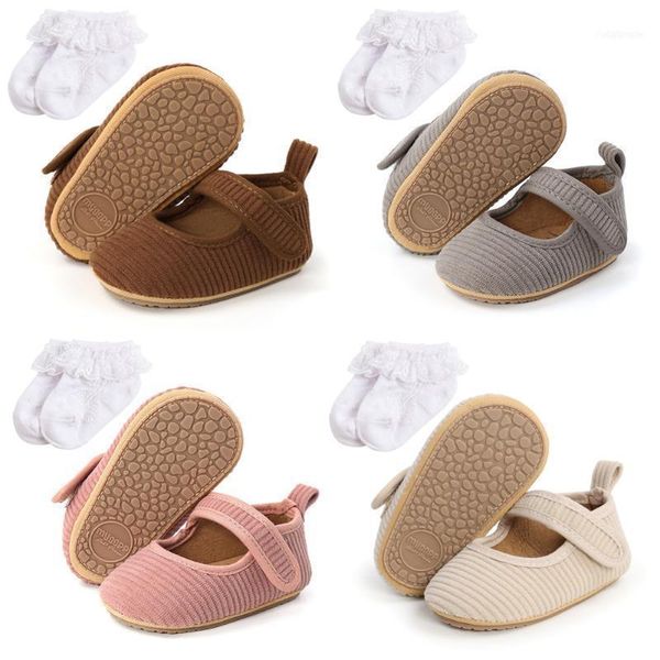 

first walkers baby suede shoes girls soft crib winter anti-slip sole born toddler + white lace short socks 0-18m1