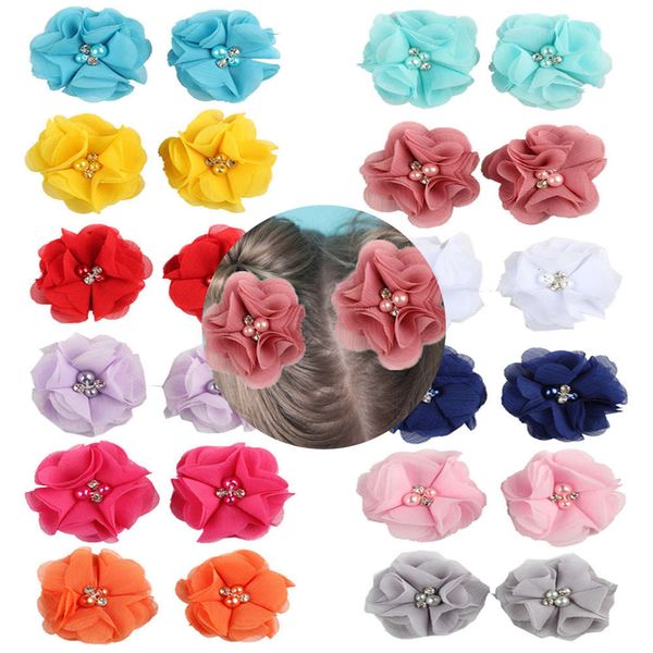 

hairpin two chiffon four diamond beads children's floral hairpin products, Golden;silver