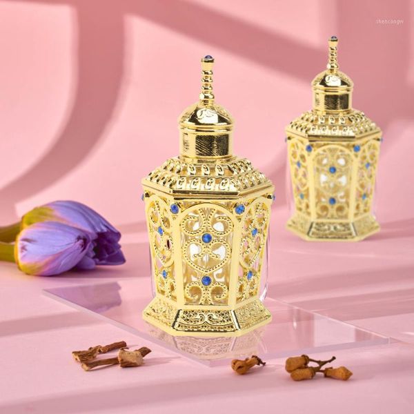 

1pc chic stylish empty storage bottle glass perfume liquid golden bottles & jars