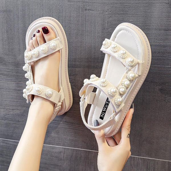 

sandals women summer fashion women's 2021 shoes lady wedge studded beach flat casual open toe, Black