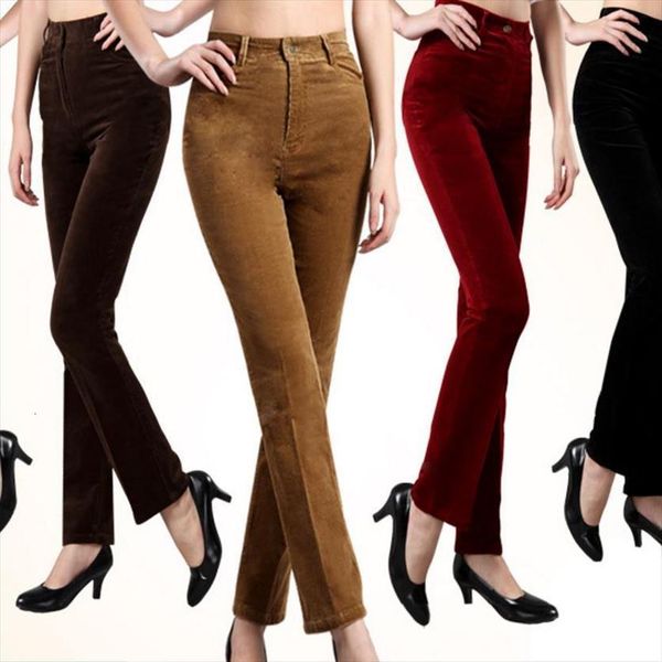 

large size corduroy high waist womens capri casual autumn and winter straight, Black;white