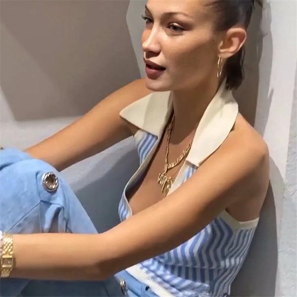 

women tube copped club streetwear striped deep v-neck buttons up backless tank off shoulder halter vest women's tanks & camis, White