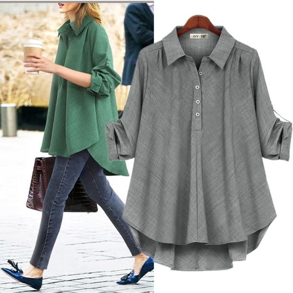 

women's blouses & shirts fashion asymmetry button up shirt two-tone fabric blouse women long sleeves female loose street lady spring au, White