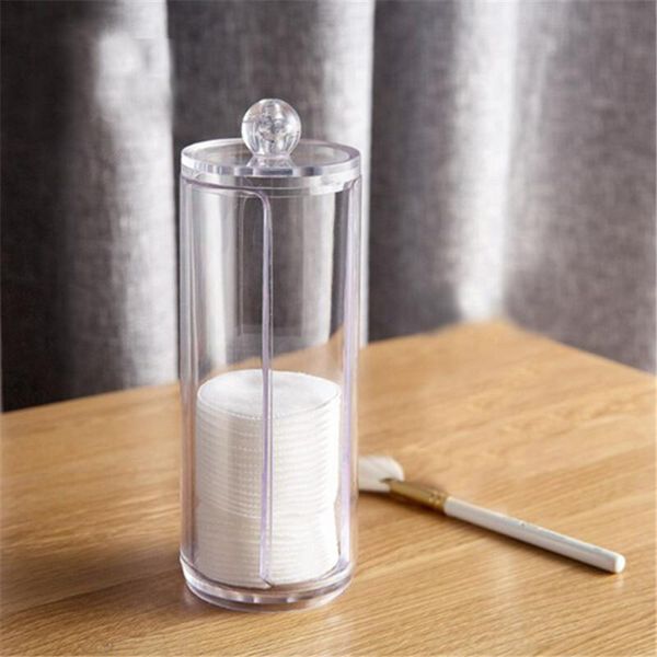 

transparent makeup organizer cotton pads storage box bins acrylic round container holder plastic boxes packing bottles