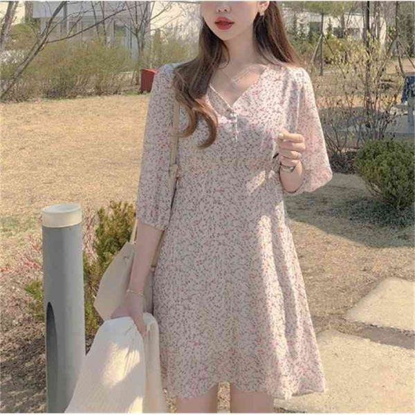 S-Xl Plus Size Primavera Ragazze Boho Chiffon Femminile Vintage Dress Party Oversize Manica lunga Abiti da donna Robe Vestido 210417