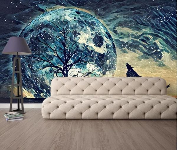

customized 3d po wallpaper wall abstract oil painting forest blue mythology background children's room wallpapers