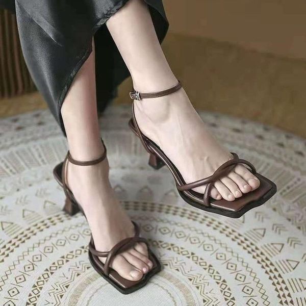 

sandals 2021 summer women cross-tied comfortable high heels shoes open toe fashion, Black