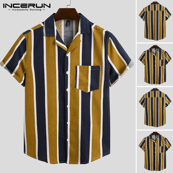 

vintage pockets floral shirt summer hawaiian vocation blusas men striped printed shirts casual short sleeve lapel camisa s-3xl 7 men's, White;black