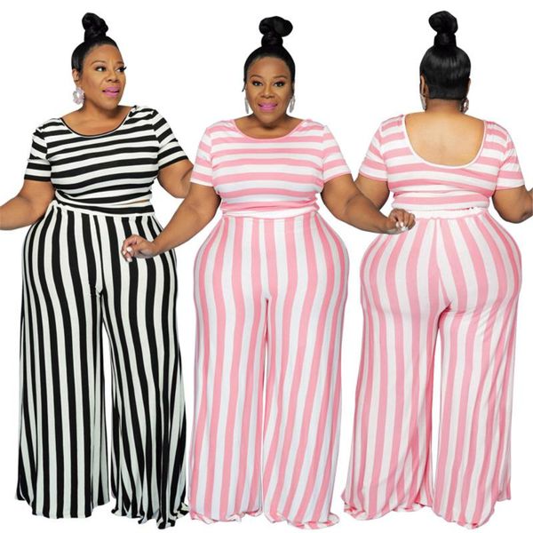 

plus size tracksuits 4xl 5xl women's summer outfit stripe printing fashion round collar casual two piece suit wholesale drop, Black