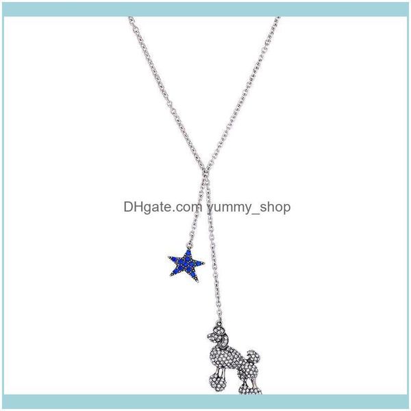 Colares Pingentes de Jóias Moda Longa Azul Cristal Estrela Ovelha Pingente Sier Corrente Cores Colar Animal Colar Aessórios Para As Mulheres Drop Del