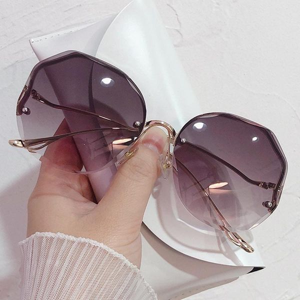 

sunglasses rimless round fashion for women flower trimmed cutting brown ocean sun glasses female oculos feminino, White;black