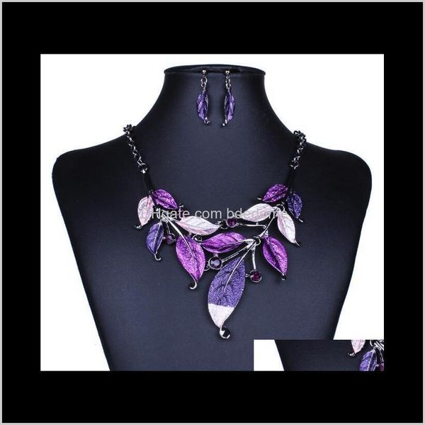 

& drop delivery 2021 blingbling style jewelry earrings sets leaf shape color drip diamond necklace set multi-color delicate decoration n82xv, Silver