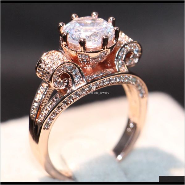

rings jewelrybrand desgin arrival luxury jewelry 3ct 925 sterling sier&rose gold filled round cut white z cz diamond women wedding crown, Slivery;golden