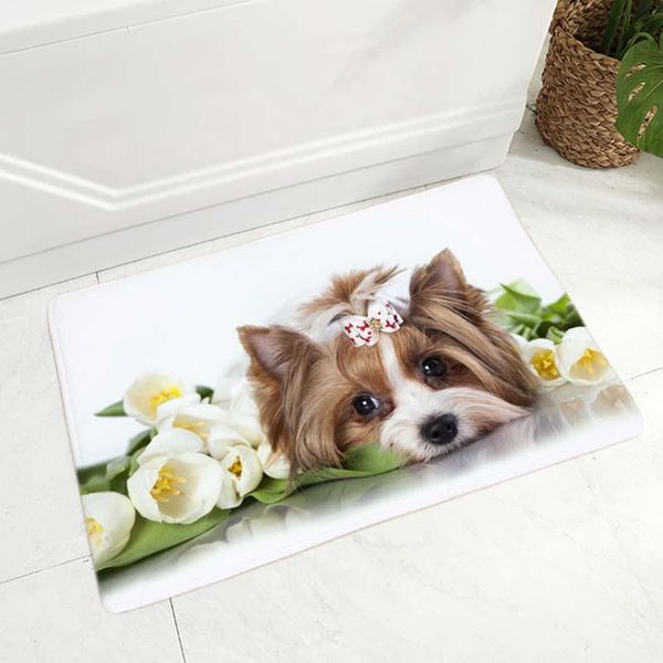 

cute mini yorkshire dog doormat decor pet animal floor door mat non-slip soft flannel carpet for hallway kitchen room 40x60cm carpets