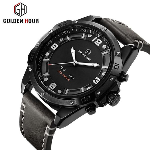

wristwatches goldenhour gh110 design casual fashion men brand watch electronic display multi-function, Slivery;brown