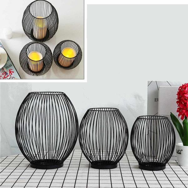 

black metal hollow out candle holder lantern decor light pillar retro sturdy decoration holders