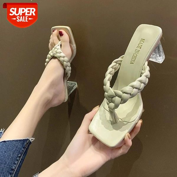 

wdhkun 5cm square heels slides women rope lattice peep toe outside sippers shoes mujer elegant #qb8g, Black