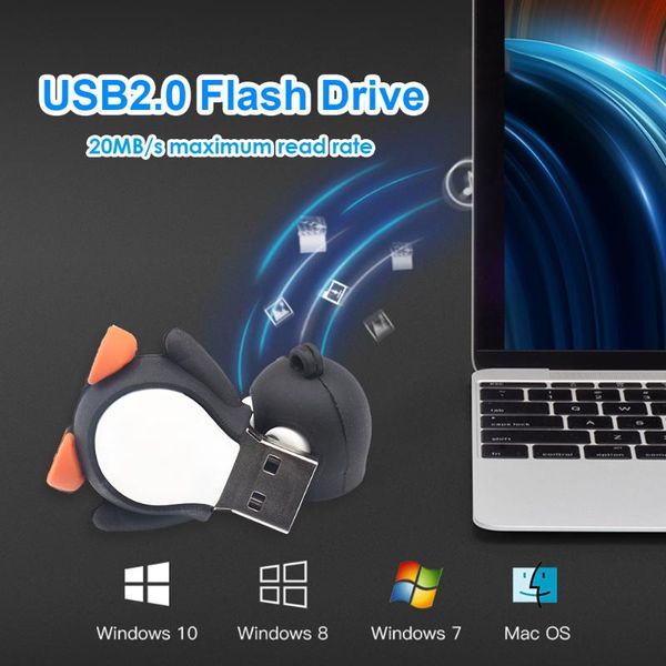 

hubs pvc cartoon penguin usb 2.0 flash drive 4gb 8gb 16gb 32gb 64gb 128gb memory stick u disk high speed pendrive