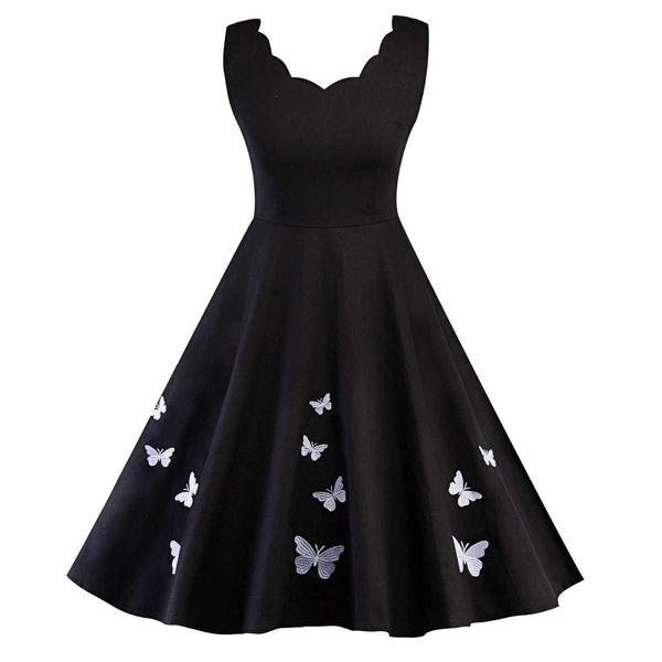 

summer swing skirt sleevels slim fashion embroidery butterfly drs, Black;gray