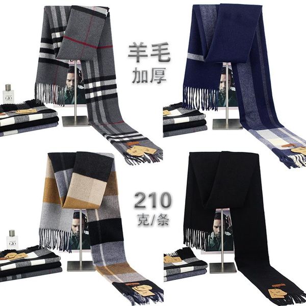 

scarves man's winter 100% wool scarf cashmere luxury 2021 thicken plaid warm shawls and wraps for men pashmina 180*30 cm, Blue;gray