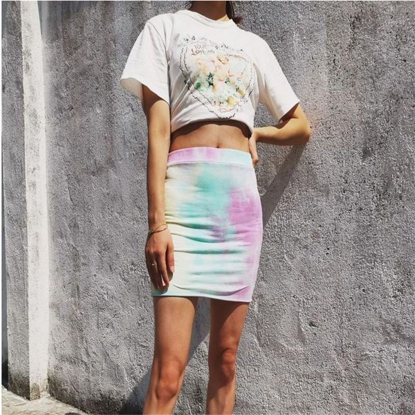

skirts 2021 summer women's fashion gradient tie dye print package hip stretchy high waisted short mini pencil bodycon skirt, Black