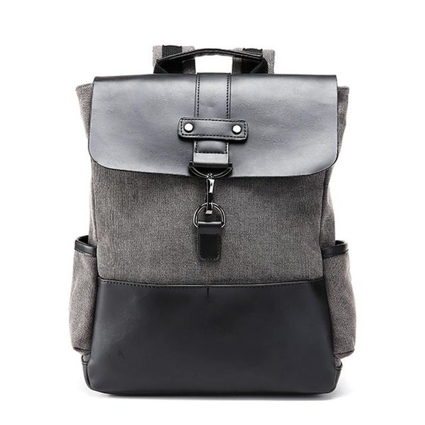 

backpack casual canvas men women 2021 flap pocket pu lapleather patchwork travel male mochila