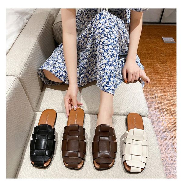 

slippers jodimitty summer sandals hollow out wove beach cool ladies footwear hand-woven women shoes 2021 outdoor, Black
