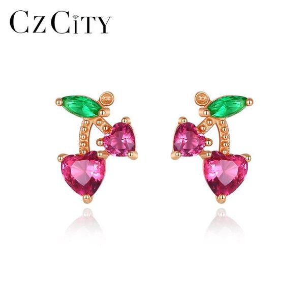 

pure 925 sterling silver stud earrings for women girls red-heart fruit cute fine jewelry christmas dating gifts se-454, Golden;silver