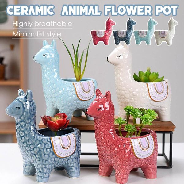 

vases ceramic sheep shape animal flower pots pig plant pot basin micro vase bonsai succulent planter decor crafts potted pottery #33