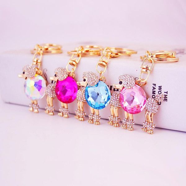 

cute animal poodle dog keychain rhinestone crystal alloy pendant lobster car key chains fashion women key ring handbag decor accessories, Slivery;golden