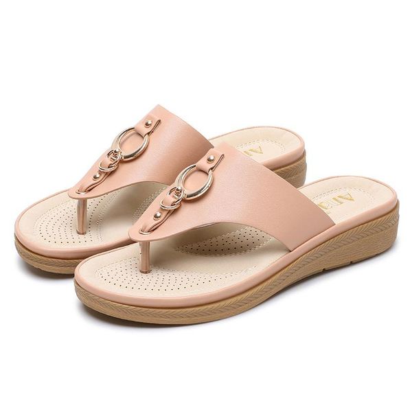 

slippers metal decorative female flip-flops 2021 women beach shoes fashion pu leather ladies outside comfortable summer, Black