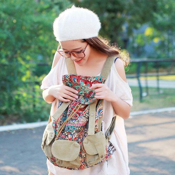 

party favor retro bohemian embroidery national printed canvas backpack hand - embroidered flower bag