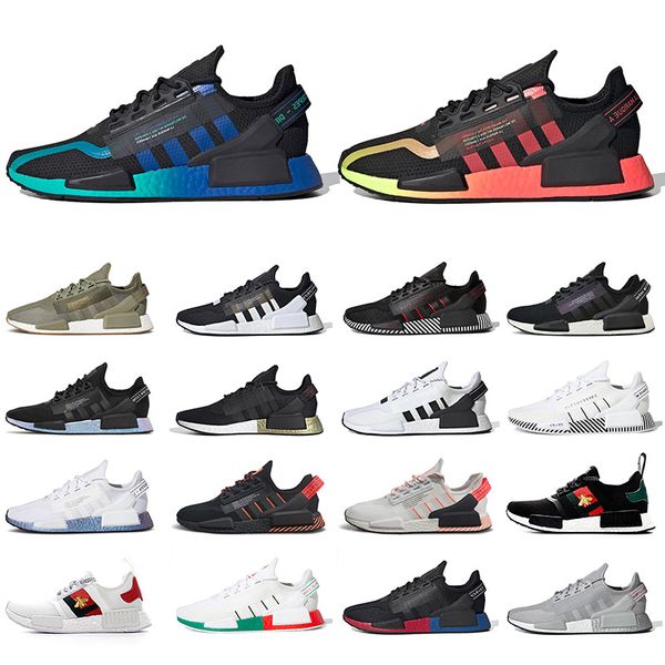 

brand discount nmd r1 v2 human race running designers shoes trainers pharrell williams men women dazzle camo black white speckled aqua tones, White;red