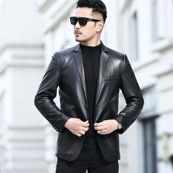 

men's leather & faux spring autumn genuine jacket men plus size real sheepskin coat, Black