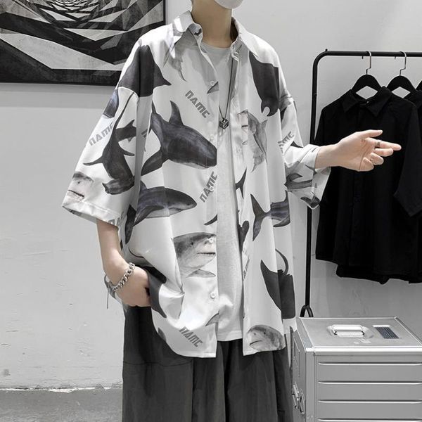 

men's t-shirts japanese literary and art loose drop sense spaper shirt for men short sleeves summer ironing wrinkle resistant, White;black