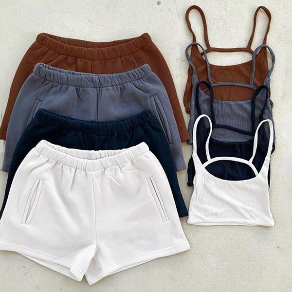 

yoga outfit 2021 crop casual drawstring shorts matching set solid sportswear two piece sets women's summer athleisure outfits
