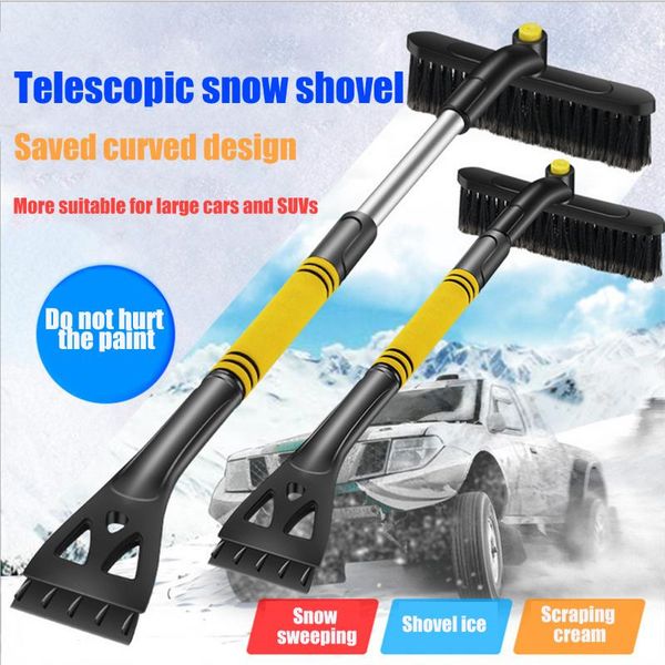 

car sponge extendable snow brush with squeegee & ice scraper - foam grip t-shape auto truck suv